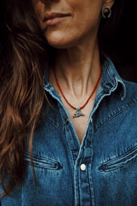 Red Coral Beaded Necklace with Charm