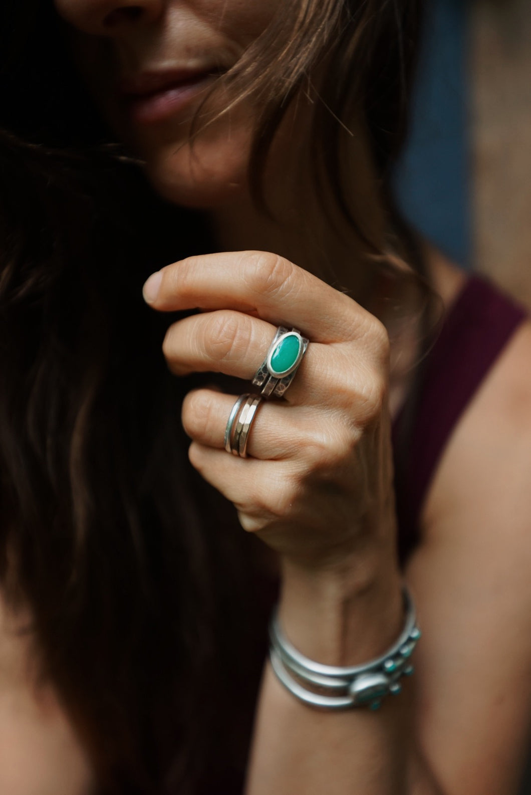 Chrysoprase Stacker Ring set (size 6.75)