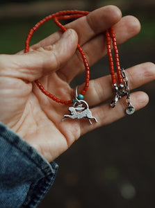 Red Coral Beaded Necklace with Charm