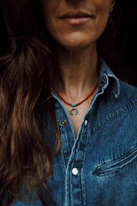 Red Coral Beaded Necklace with Charm