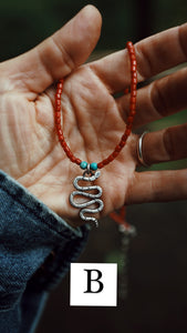 Red Coral Beaded Necklace with Charm