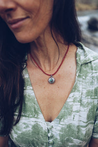 Red Coral Beaded Necklace with Charm