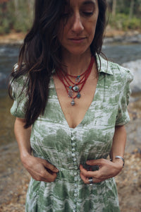 Red Coral Beaded Necklace with Charm