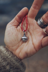 Red Coral Beaded Necklace with Charm