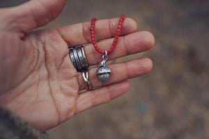 Red Coral Beaded Necklace with Charm