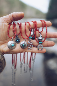 Red Coral Beaded Necklace with Charm