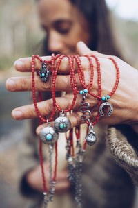 Red Coral Beaded Necklace with Charm