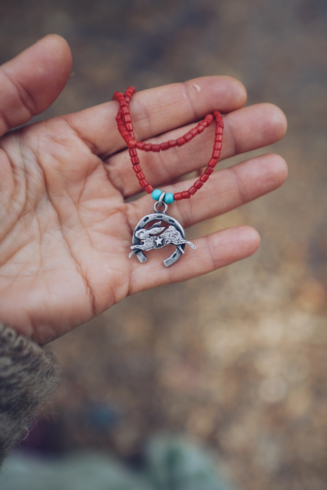 Rabbit Rabbit Red Coral Beaded Necklace