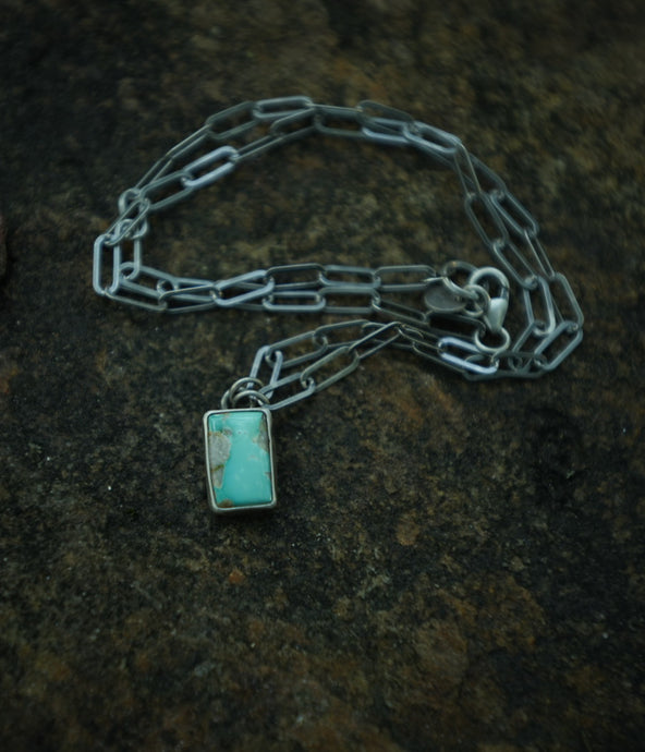 Paper Clip Chain + Royston Turquoise - Necklace