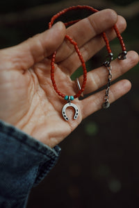 Red Coral Beaded Necklace with Charm