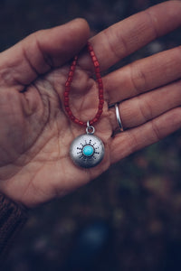 Red Coral Beaded Necklace with Charm