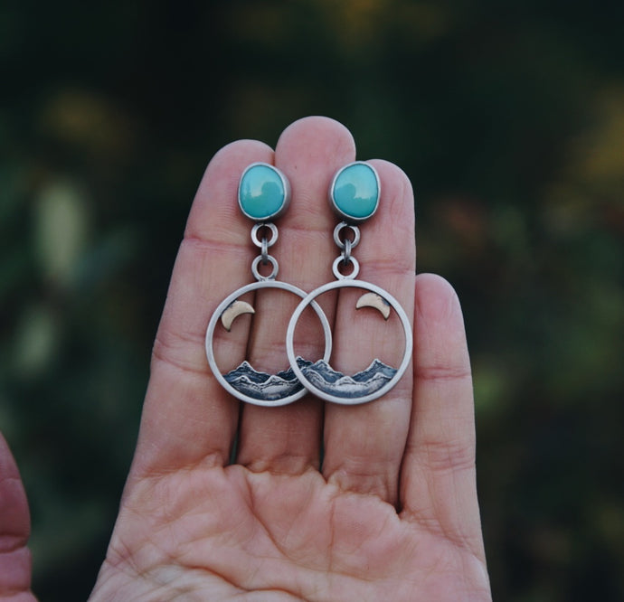 Mountain, Moons and Turquoise Earrings