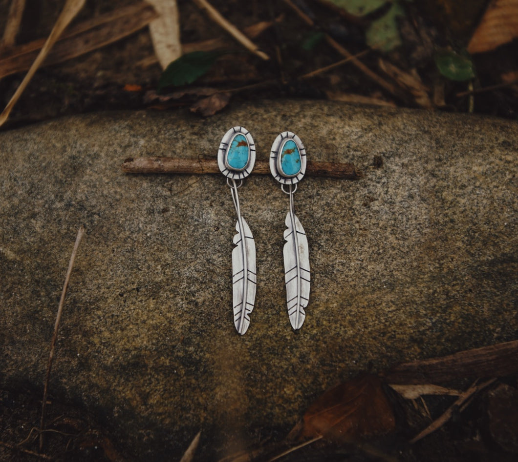 Feather Post Dangles (light blue)